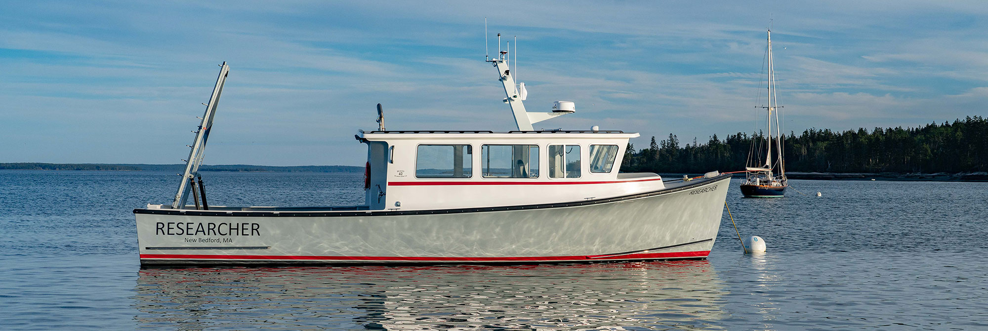 Powerboat at mooring at Atlantic Boat
