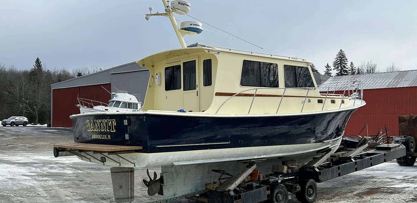 Power boat heading into fall storage at Atlantic Boat