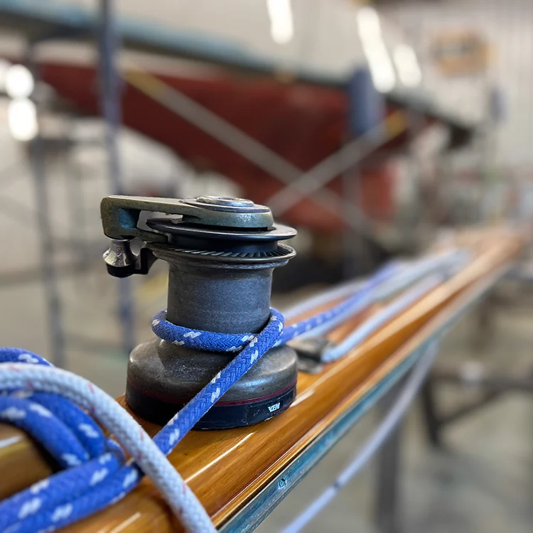 A cleat with line around it at Atlantic Boat